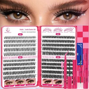 Waltz Lash Clusters Kit - Lash Clusters Lash Extension Kit with Bond and Seal Eyelash Cluster 30D40D50D60D-0.07 D Curl lashes Eyelash Extension Kit DIY at Home