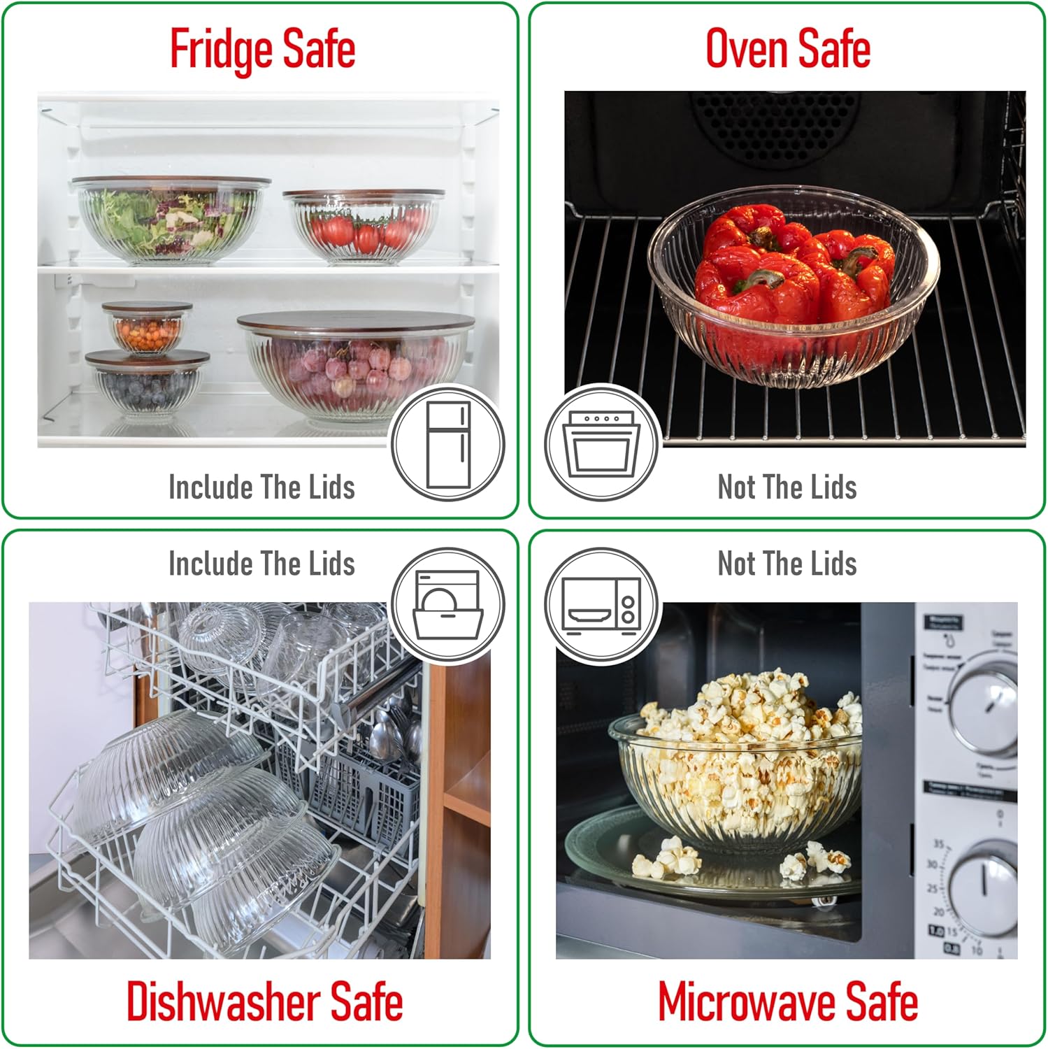 Stackable Space-Saving Set of 5 Nesting Glass Bowls with Acacia Lids for Foodprep, Storage, Mixing & Cooking - Microwave & Oven-ready BPA Free Durable Heat Resistant Inert Borosilicate Glass - Image 5