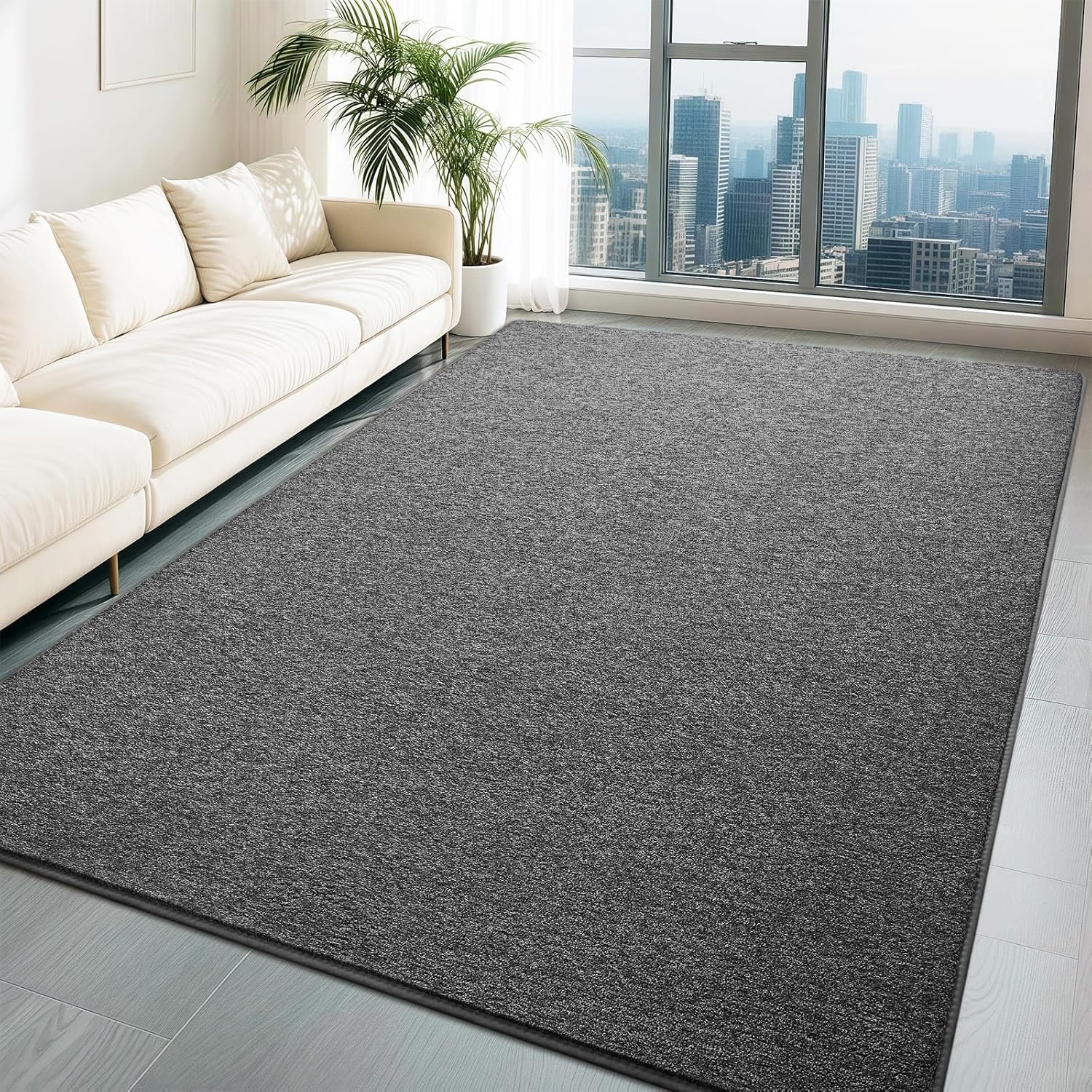 HQAYW 4×6 Area Rugs for Living Room Bedroom, Modern Thickened Memory Foam Soft Rug, Indoor Low Pile Minimalist Washable Non Slip Carpets for Kids Girls Boys Nursery Dorm Home Decor, Dark Grey