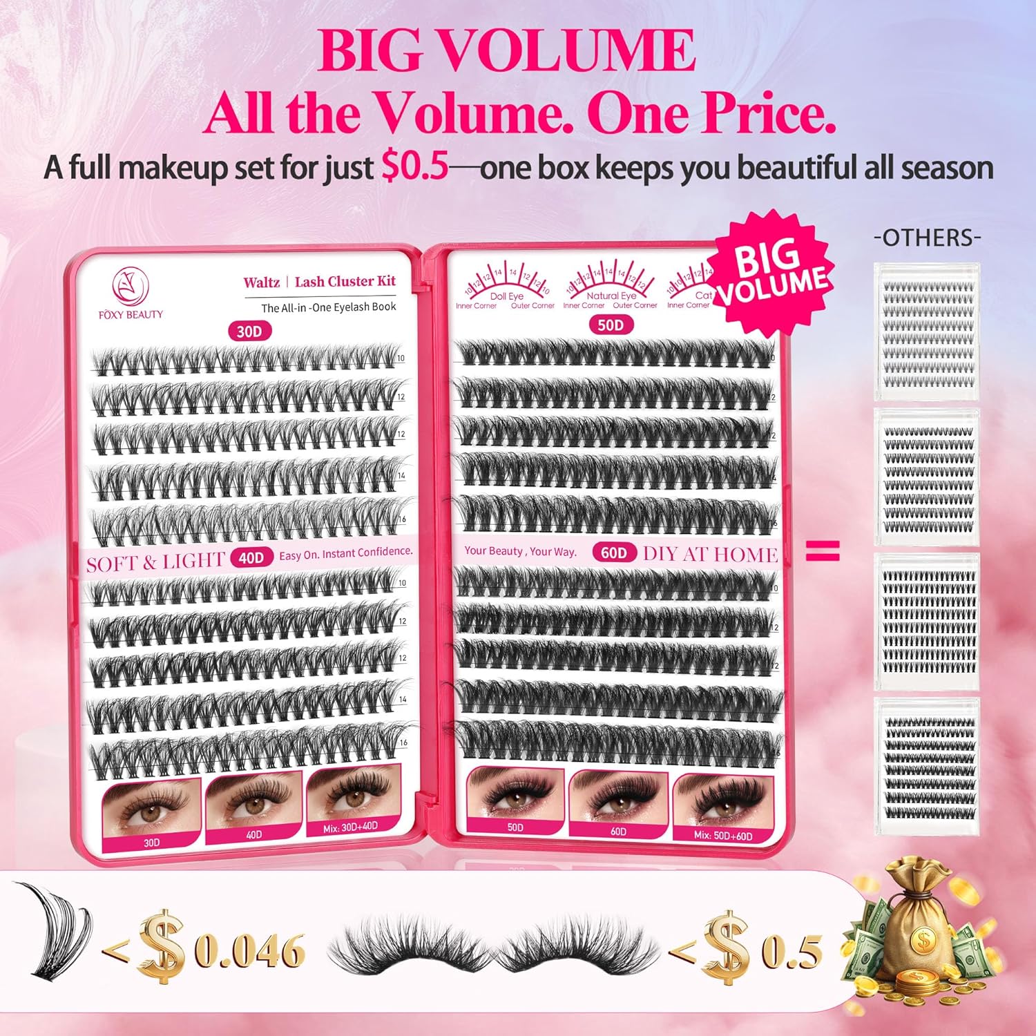 Waltz Lash Clusters Kit - Lash Clusters Lash Extension Kit with Bond and Seal Eyelash Cluster 30D40D50D60D-0.07 D Curl lashes Eyelash Extension Kit DIY at Home - Image 2