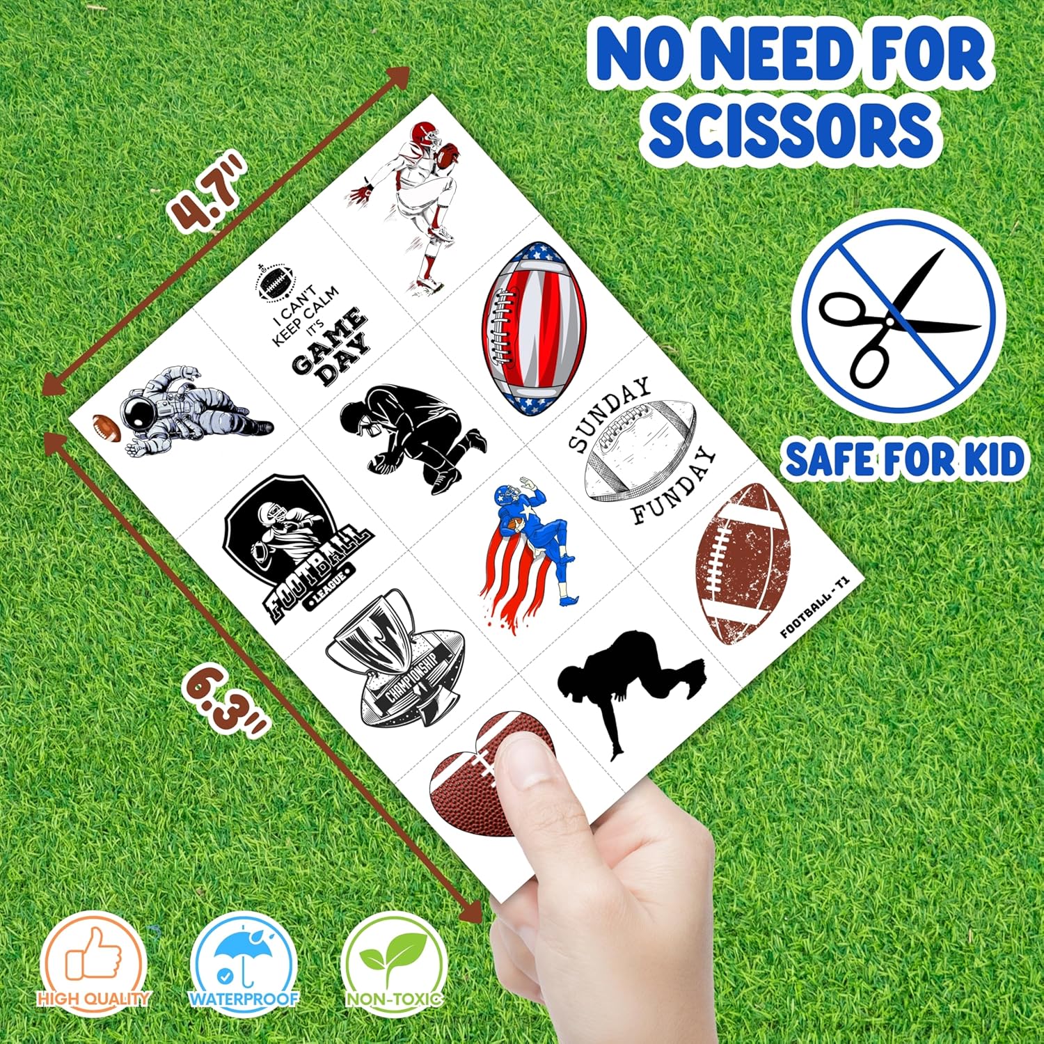 96PCS Football Pre-Cut Temporary Tattoos - Party Favors for Kids, Boys & Girls - American Football Theme, Perfect for Birthday Parties, Classroom Prizes, Cheerleader Gifts & School Events Gift - Image 4