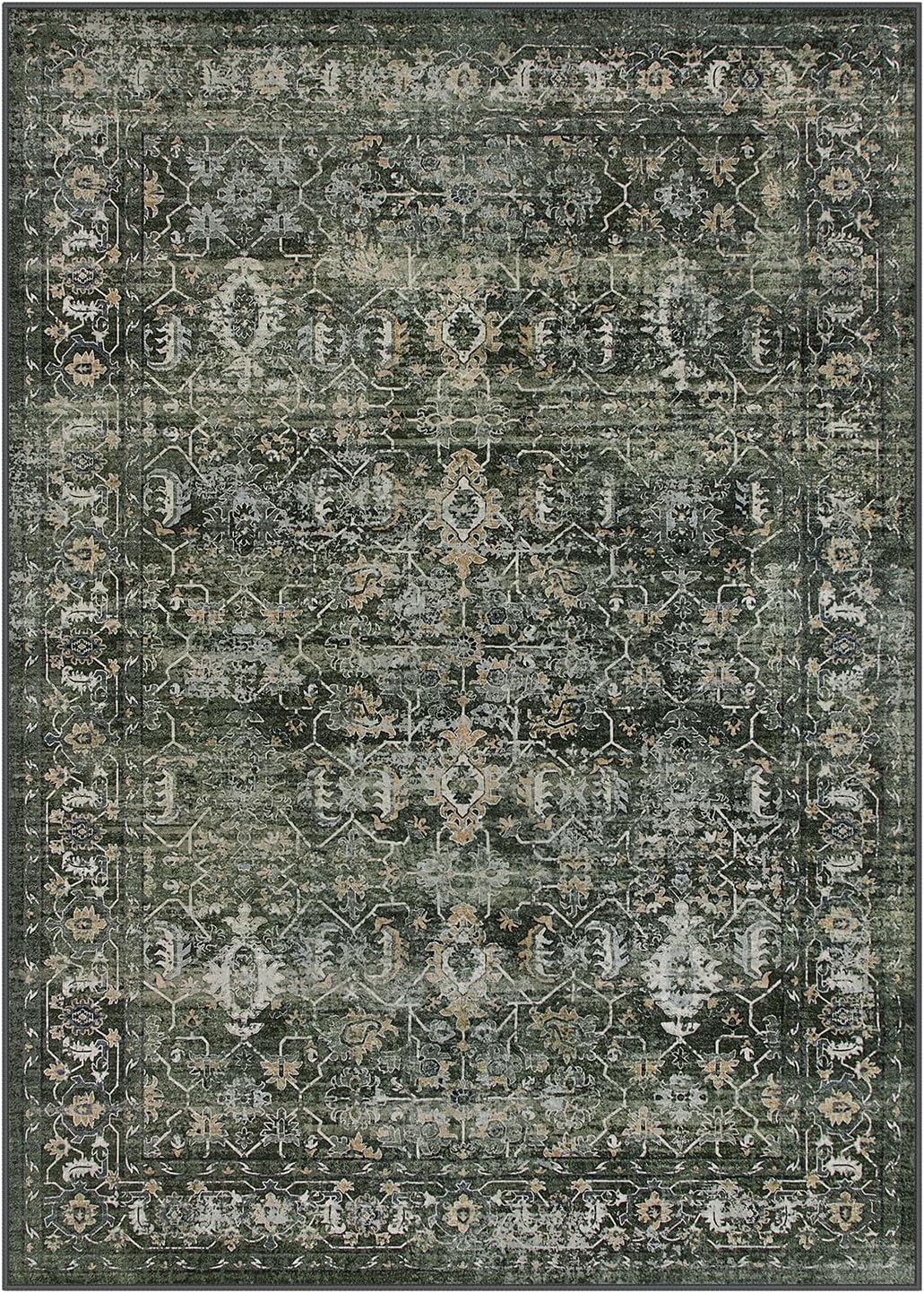 Lahome Washable Area Rugs 5x7 Green Rugs for Living Room,Boho Rug for Bedroom,Dining Room Carpet for Under Table, Distressed Non Slip Low Pile Carpet for Indoor Home Office Nursery(5'x7',Green) - Image 9