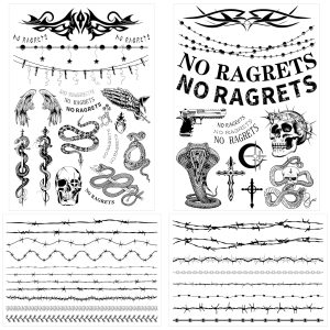 Temporary Fake Barbed Wire Tramp Stamp Realistic Tattoo Stickers for Adult Women Men,Neck Spine Wicked Tattoos for Halloween,Parties 4 sheets A (45+ styles)
