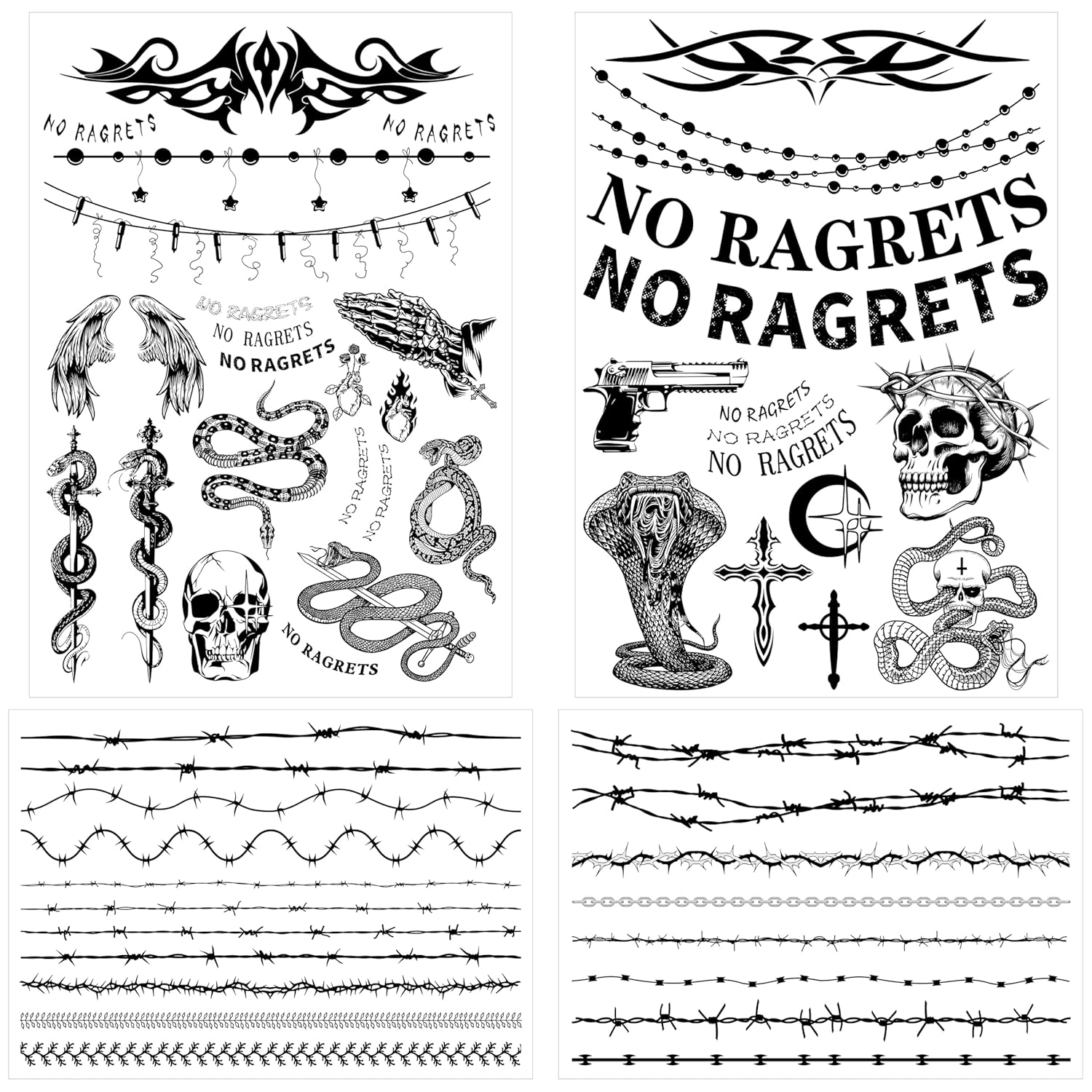 Temporary Fake Barbed Wire Tramp Stamp Realistic Tattoo Stickers for Adult Women Men,Neck Spine Wicked Tattoos for Halloween,Parties 4 sheets A (45+ styles)