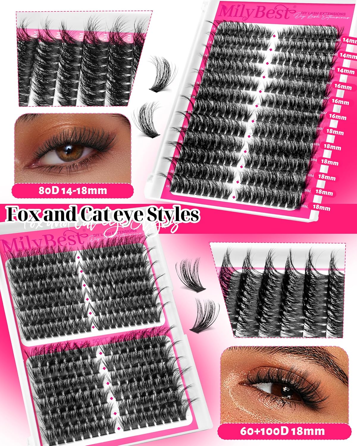 MilyBest 4 Styles Lash Clusters Kit 864Pcs Eyelash Clusters Lash Kit Volume Lashes Clusters D Curl DIY Individual False Eyelashes with 2 Bond&Seal Wispy Bulk Cluster Eyelash Extensions Kit De Pestañas - Image 4