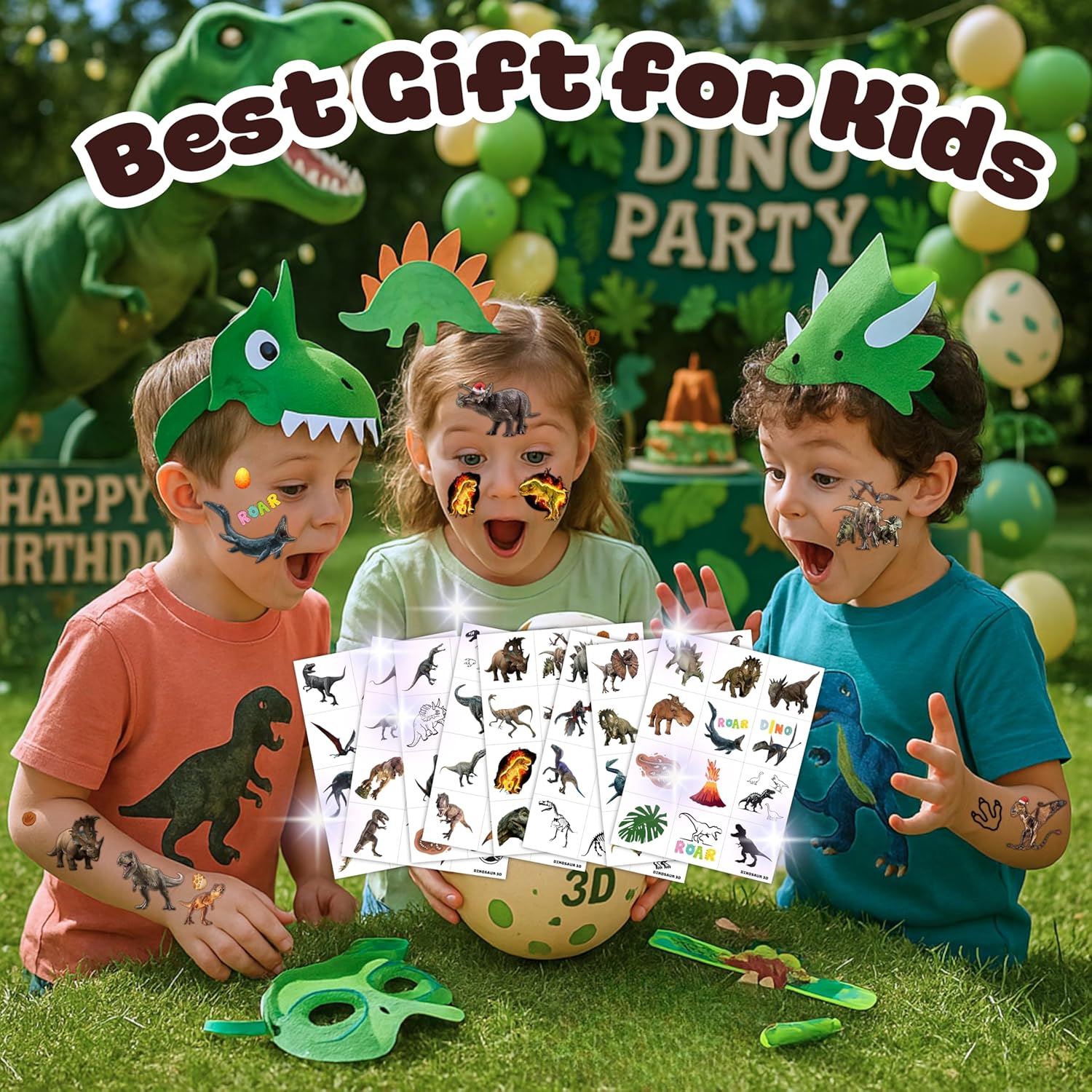 96PCS Dinosaur 3D Pre-Cut Temporary Tattoos - Stickers for Birthday Party Supplies, Decorations, and Favors - Super Cute Gifts for Kids, Boys & Girls, Classroom Prizes, and Themed (Normal) - Image 3