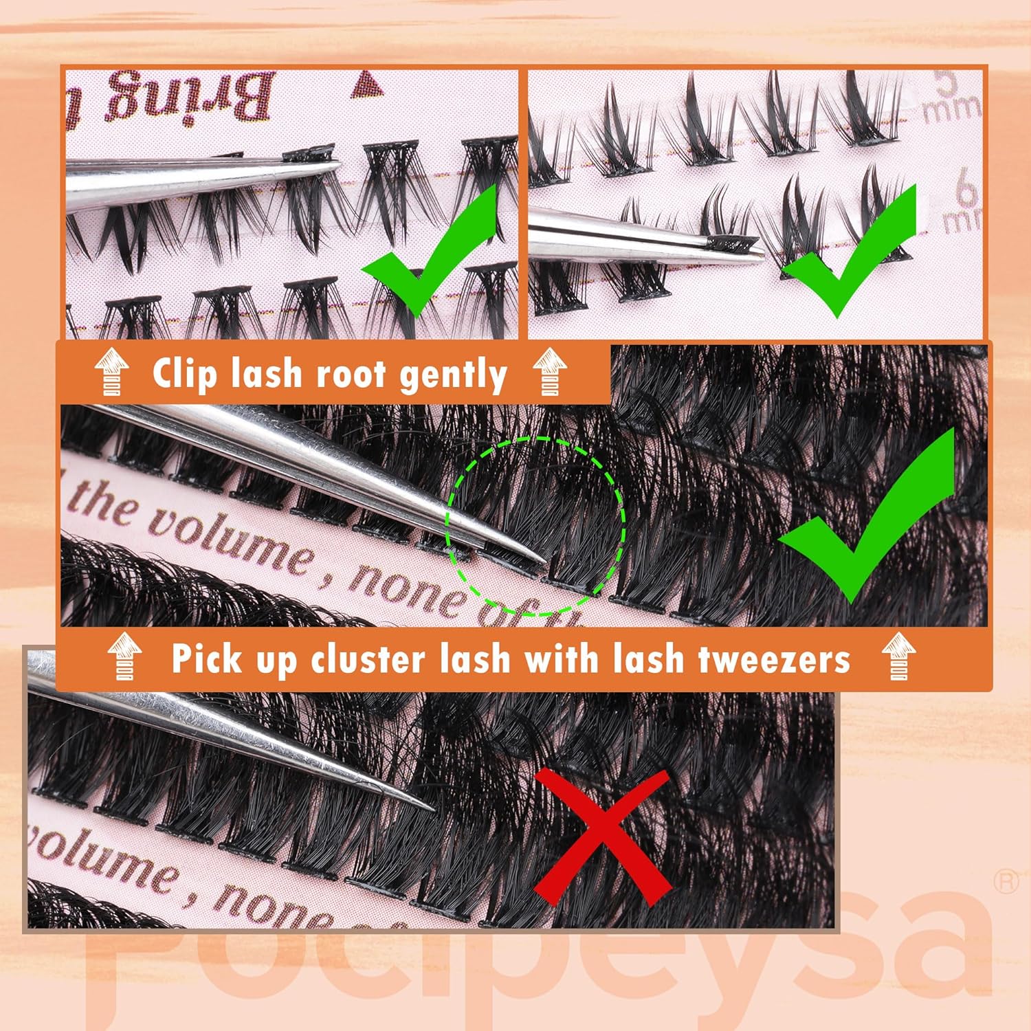 Focipeysa Eyelash Clusters 100D 200D Lashes Extensions with Bottom Lash Volume Fluff Lash Clusters 256pcs Individual Eyelash Extensions 12-18mm Eyelash Extensions DIY D-Curly Lash Extension at Home - Image 7