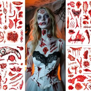110Pcs Halloween Party Favors - 4 Sheets Halloween Decorations Tattoos Bloody Wound Supplies Goodie Bag Stuffers for Halloween Decor Indoor, Halloween Tattoos & Halloween Decorations Gifts for Party