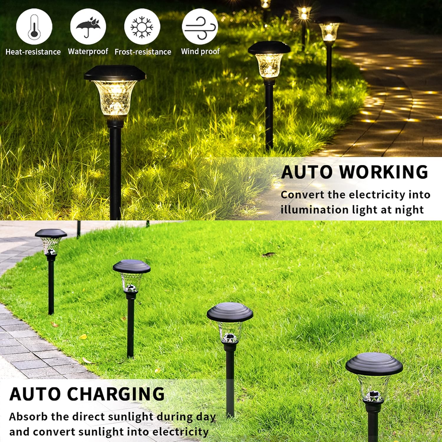 GIGALUMI 8 Pack Solar Pathway Lights, Solar Garden Lights Outdoor Warm White, Waterproof Led Path Lights for Yard, Patio, Landscape, Walkway (Black) - Image 6