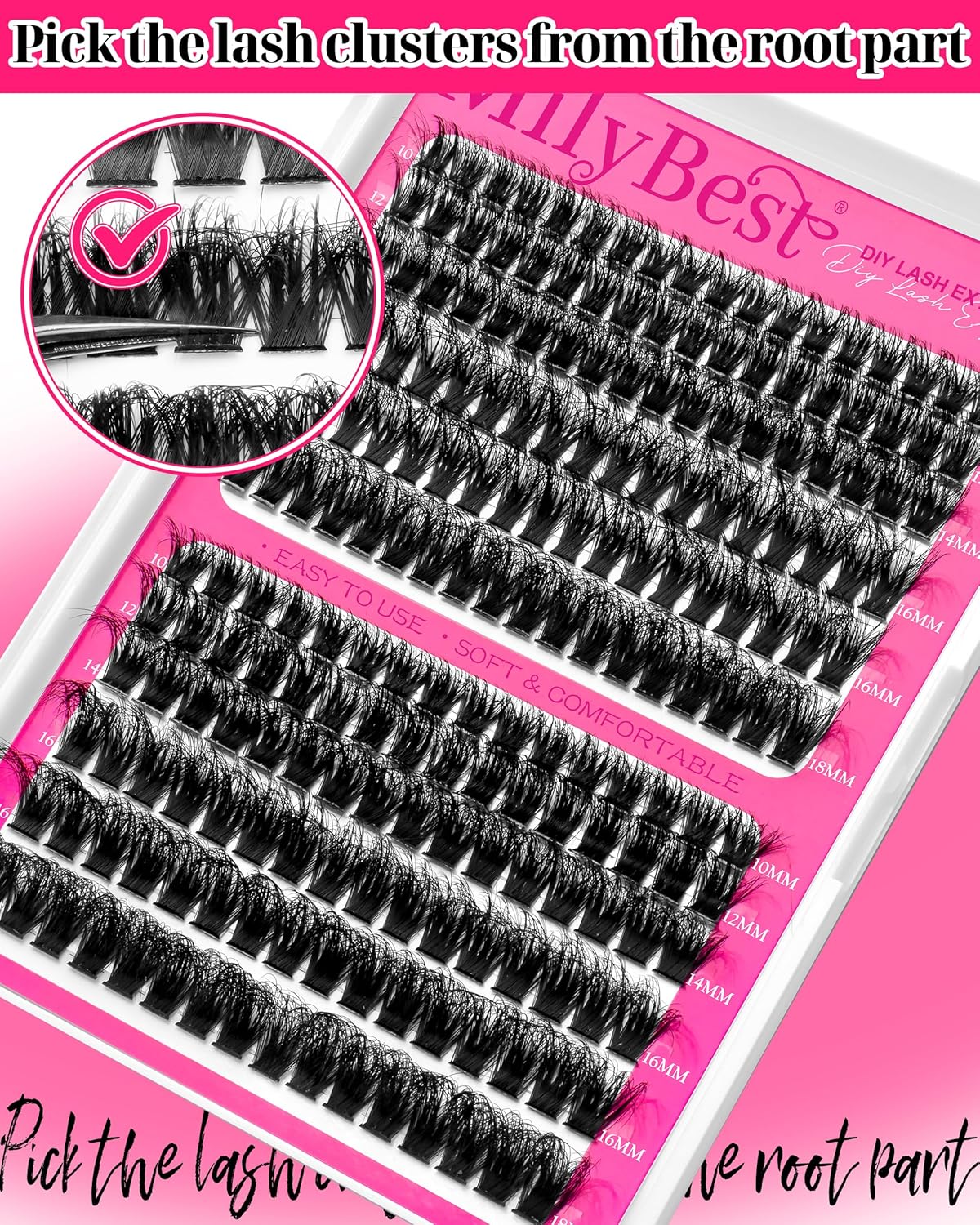 MilyBest 4 Styles Lash Clusters Kit 864Pcs Eyelash Clusters Lash Kit Volume Lashes Clusters D Curl DIY Individual False Eyelashes with 2 Bond&Seal Wispy Bulk Cluster Eyelash Extensions Kit De Pestañas - Image 8