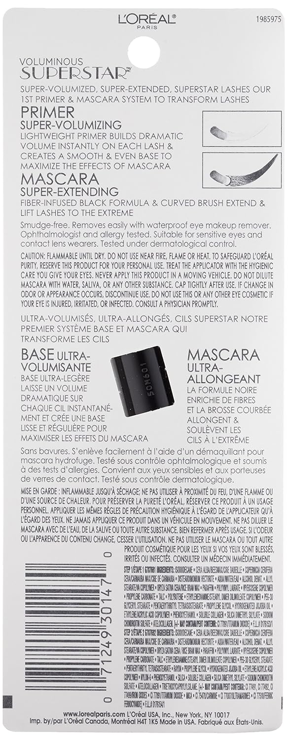 L'Oreal Paris Cosmetics Voluminous Superstar Mascara, Waterproof, Blackest Black, 0.41 Fl. Oz, 1 Count - Image 3