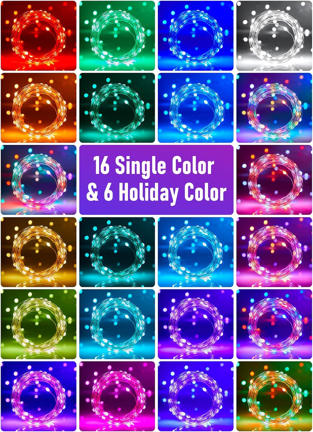 Minetom Fairy Lights Color Changing - 33FT 100 LED String Light with Remote, 16 Single Colors & 6 Holiday Colors,12 Modes, USB Fairy Lights for Bedroom, Halloween Light for Indoor Classroom Christmas - Image 3