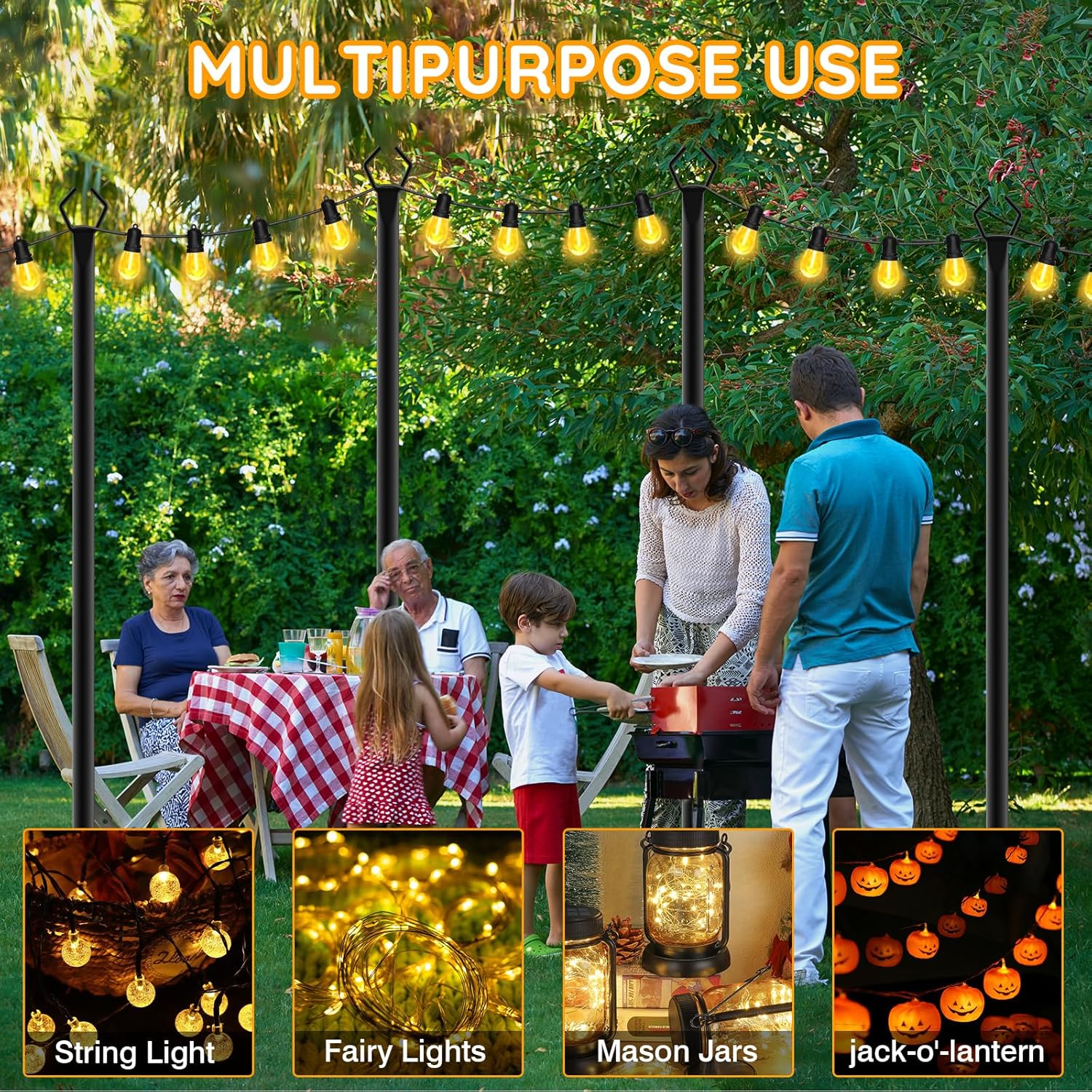 6 Pack String Light Poles, Outdoor String Light Pole 10 ft Forked Metal Light Pole with Adjustable Outdoor Light Stand, Deck, Backyard, Garden, Wedding, Rustproof and Sturdy with Hooks. - Image 4