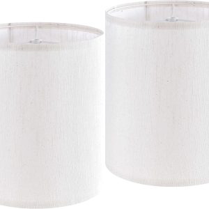 Tall Drum Lamp Shades Set of 2 Medium Beige Bamboo Knot Linen Textured Lampshade 9.8``Top x 9.8``Bottom x 11.8``High(Spider) Farmhouse Lamp shade for Table & Bedside Lamp