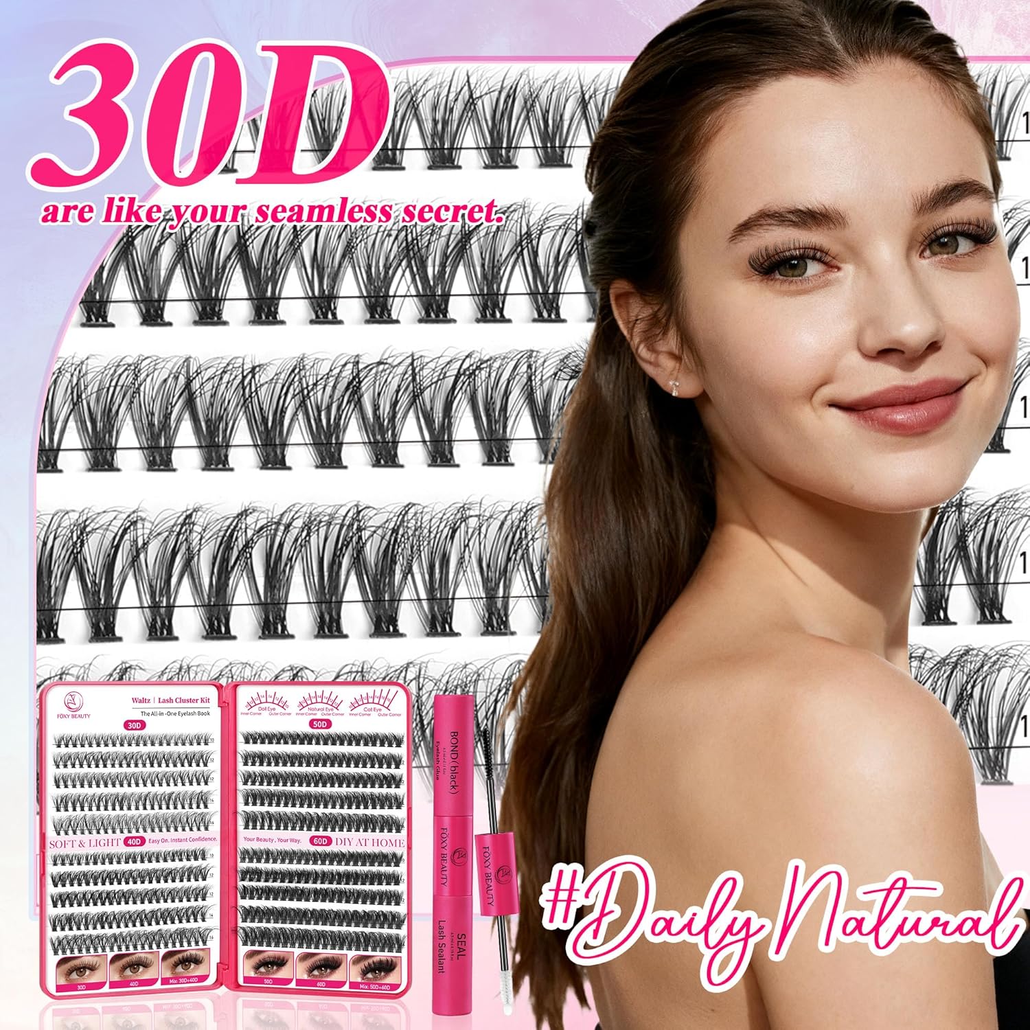 Waltz Lash Clusters Kit - Lash Clusters Lash Extension Kit with Bond and Seal Eyelash Cluster 30D40D50D60D-0.07 D Curl lashes Eyelash Extension Kit DIY at Home - Image 7
