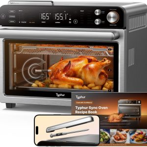 Typhur Sync Oven with Smart Wireless Meat Thermometer Probe, 12‑in‑1 Countertop Air Fryer Toaster Oven Combo, 360° Turbo Convection, Dehydrator, Recipes & 5 Accessories, Large 27QT, Stainless Steel