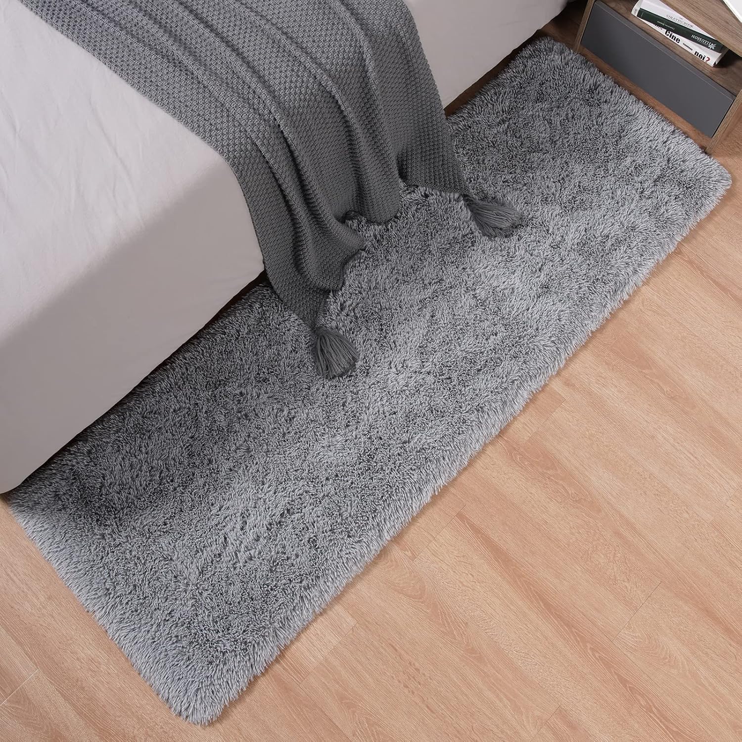 Rugs for Bedroom Long Plush 2x6 Feet Runner Rug for Living Room Ultra Soft Shaggy Carpet for Christmas Home Decor Fluffy Mat Faux Fur Rug for Bedside Nursery Kids Room College Drom, Grey - Image 3