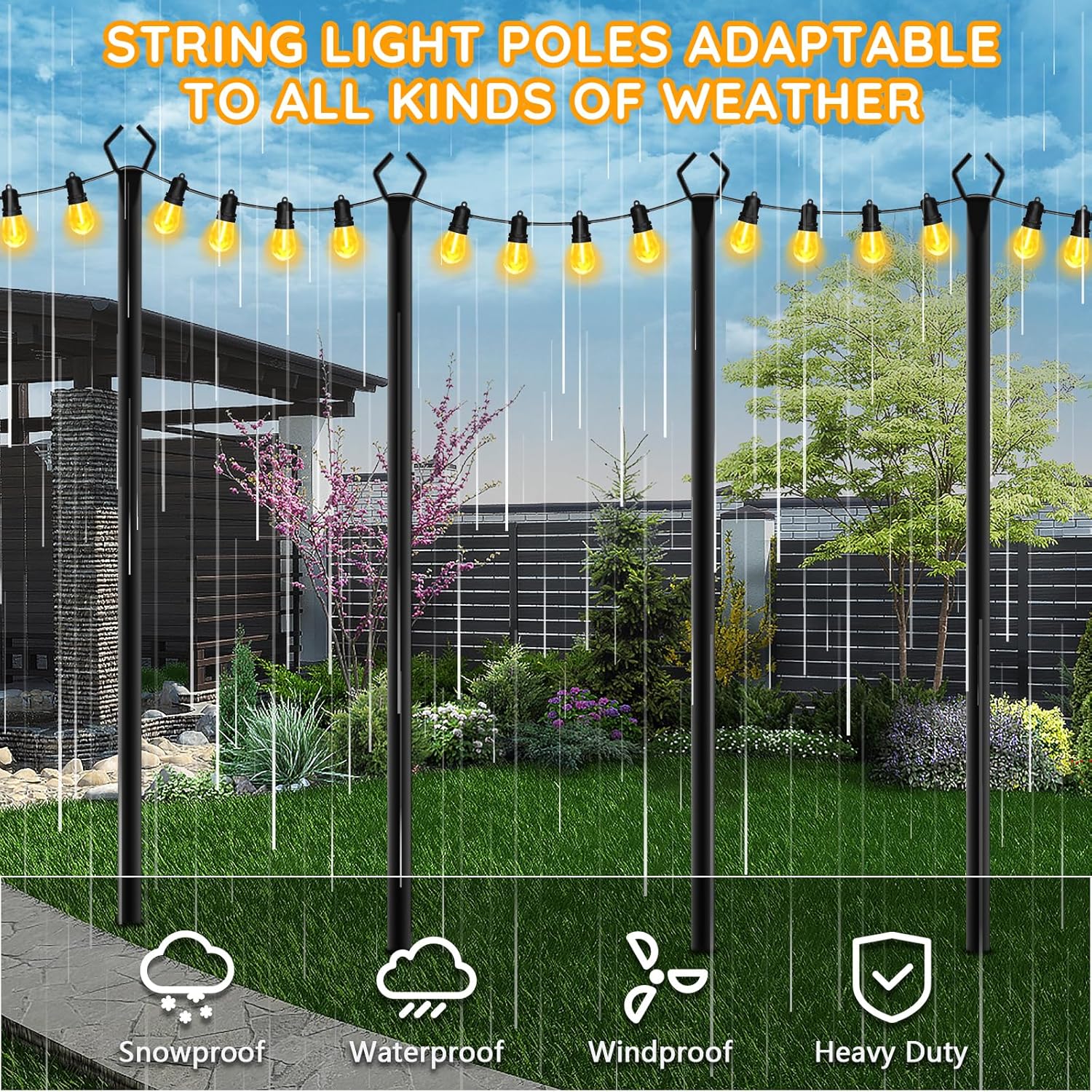 6 Pack String Light Poles, Outdoor String Light Pole 10 ft Forked Metal Light Pole with Adjustable Outdoor Light Stand, Deck, Backyard, Garden, Wedding, Rustproof and Sturdy with Hooks. - Image 5