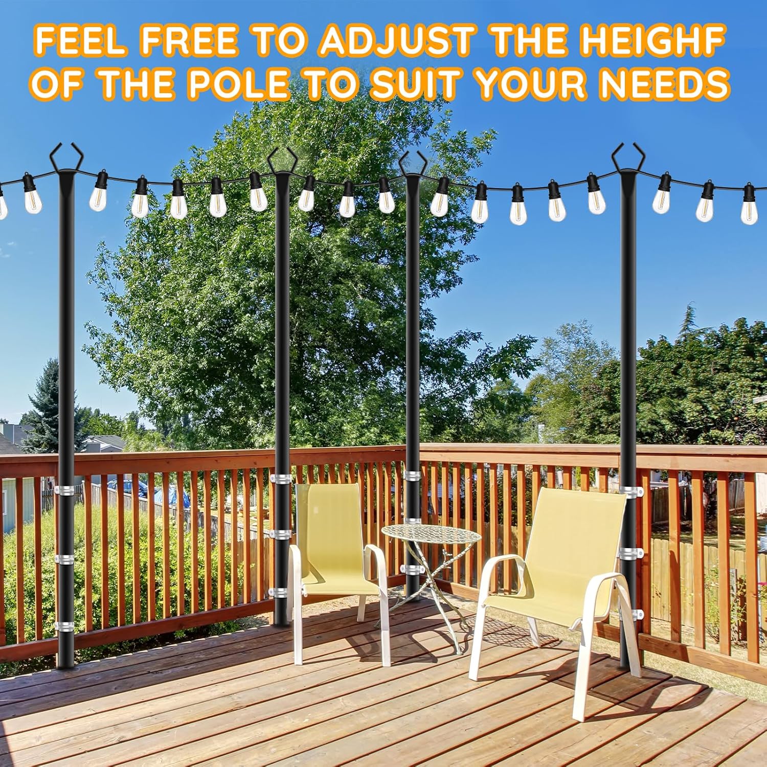 6 Pack String Light Poles, Outdoor String Light Pole 10 ft Forked Metal Light Pole with Adjustable Outdoor Light Stand, Deck, Backyard, Garden, Wedding, Rustproof and Sturdy with Hooks. - Image 3