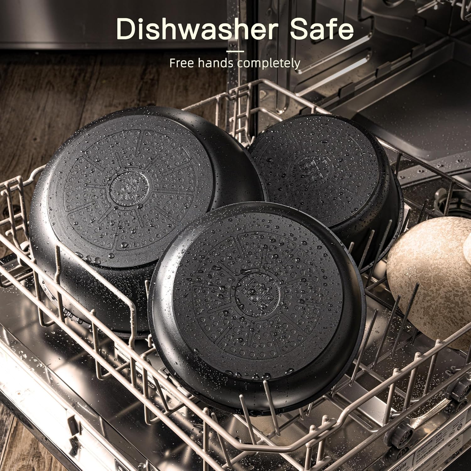 Astercook Non Stick RV Pots and Pans Ceramic Kitchen Cookware Set with Detachable/Removable Handle, Oven Safe, Induction Ready, Stackable, Black, 21 pcs - Image 5