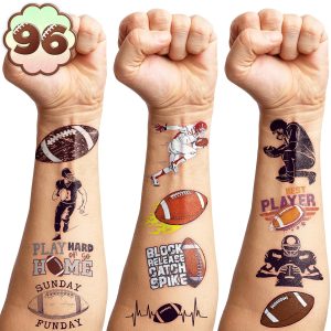 96PCS Football Pre-Cut Temporary Tattoos - Party Favors for Kids, Boys & Girls - American Football Theme, Perfect for Birthday Parties, Classroom Prizes, Cheerleader Gifts & School Events Gift
