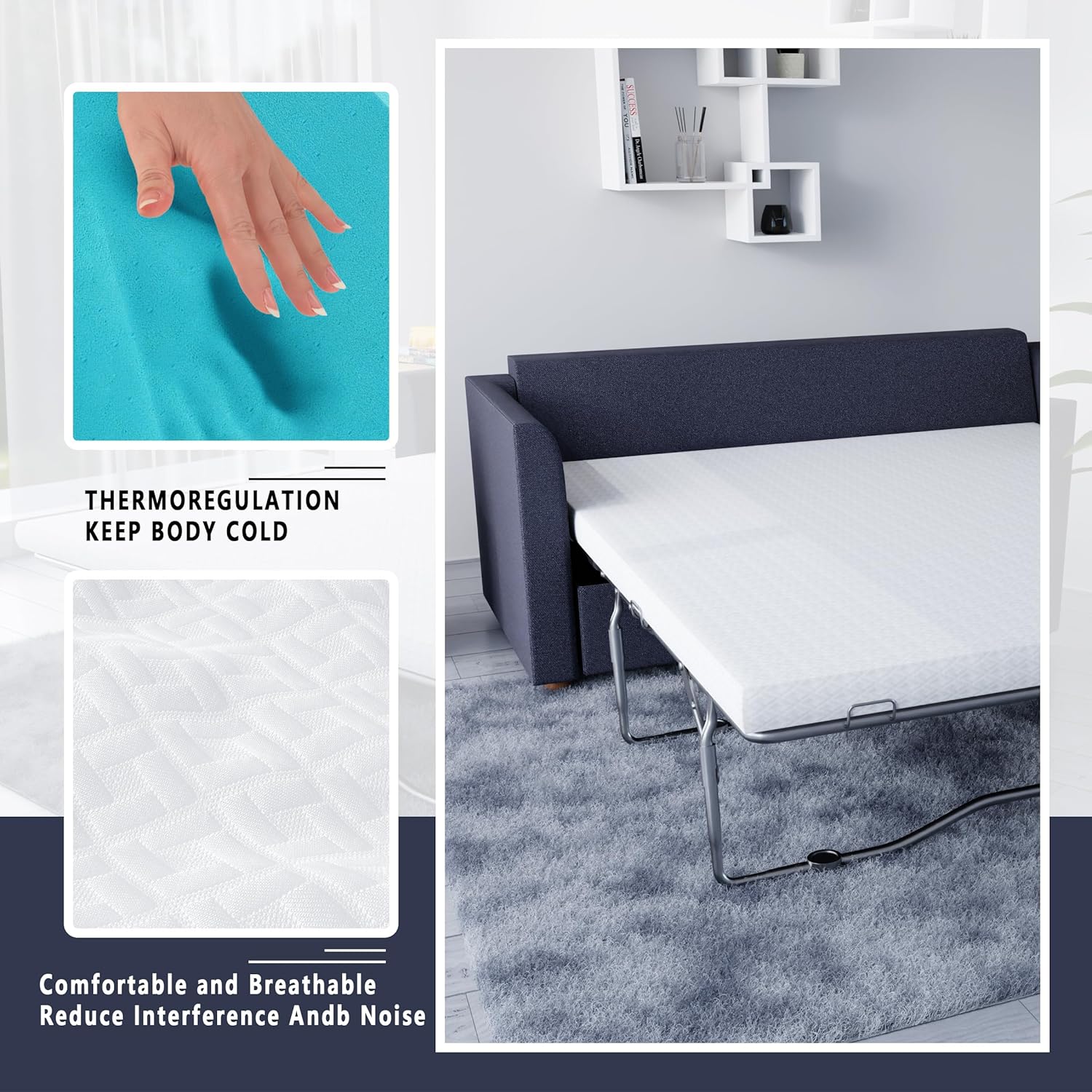 5 Inch Memory Foam Replacement Mattress for Sleeper Sofa and Couch Beds,Queen Size,CertiPUR-US Certified,Washable Cover(Sofa Not Included) Generic Dimensions - Image 3