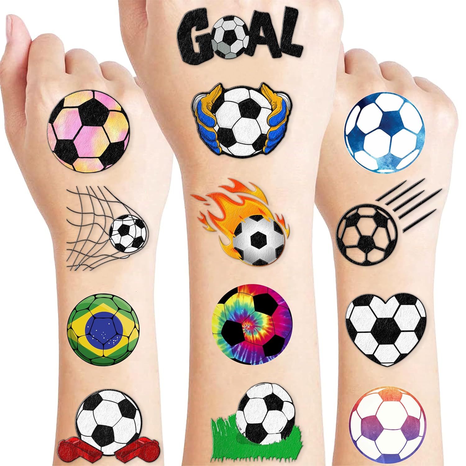 96 PCS Soccer Ball Pre-Cut Temporary Tattoos Themed Birthday Party Decorations Favors Supplies Decor Europa World Cup Football Sports Player Tattoo Stickers Gifts For Game Boys Girls Class (Normal)