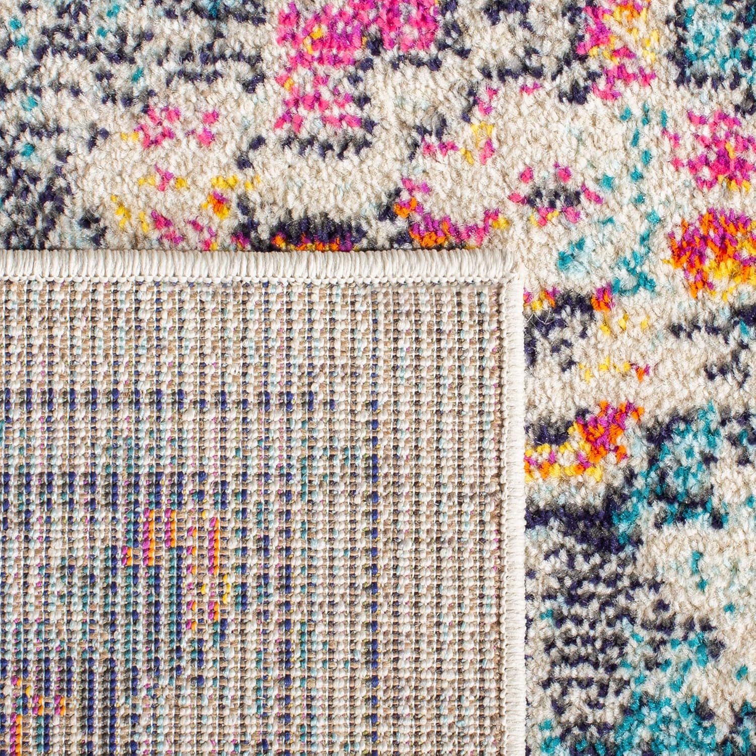 SAFAVIEH Madison Collection Area Rug - 8' Square, Cream & Blue, Boho Chic Medallion Distressed Design, Non-Shedding & Easy Care, Ideal for High Traffic Areas in Living Room, Bedroom (MAD473B) - Image 8