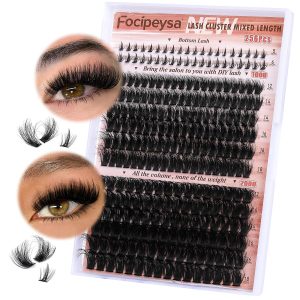 Focipeysa Eyelash Clusters 100D 200D Lashes Extensions with Bottom Lash Volume Fluff Lash Clusters 256pcs Individual Eyelash Extensions 12-18mm Eyelash Extensions DIY D-Curly Lash Extension at Home