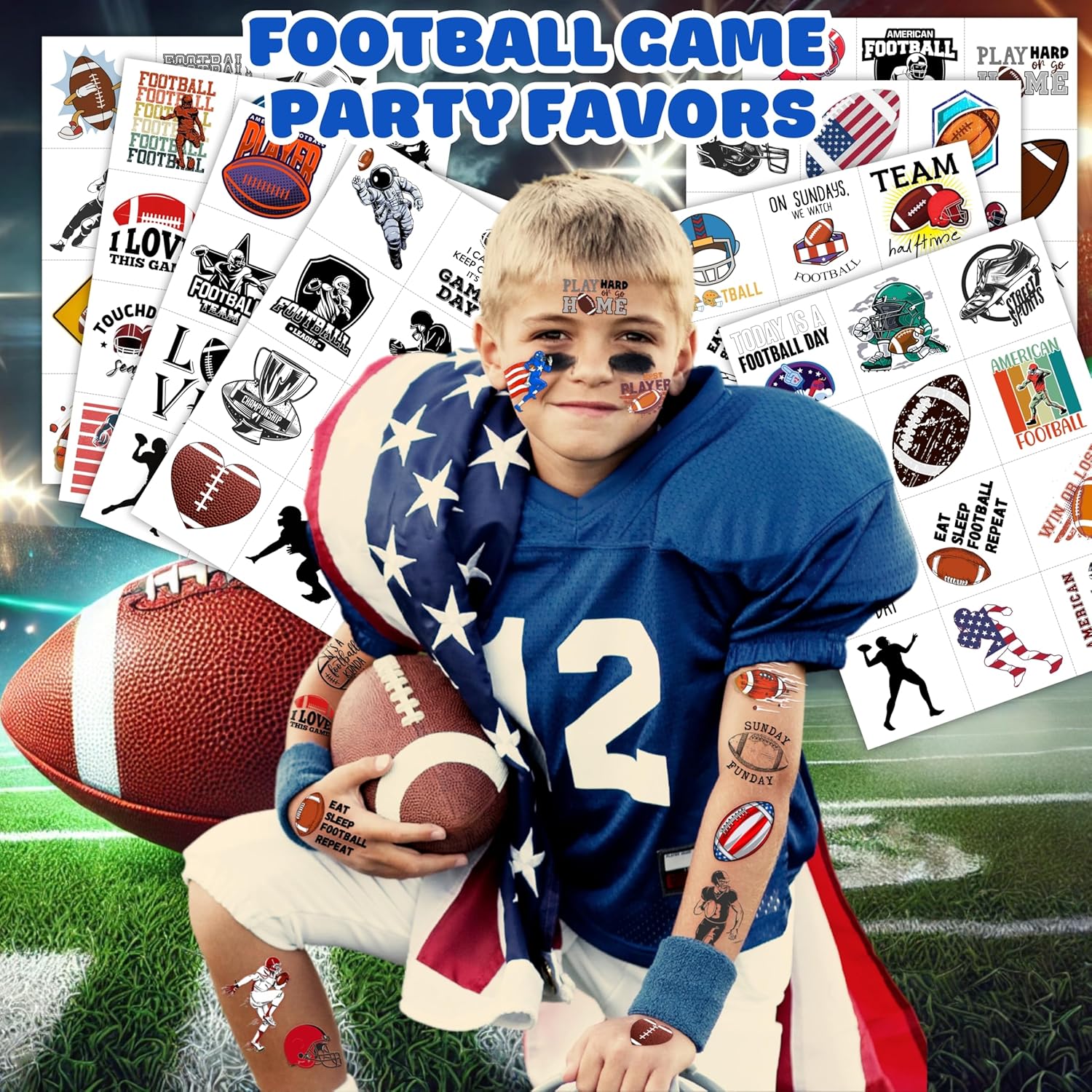 96PCS Football Pre-Cut Temporary Tattoos - Party Favors for Kids, Boys & Girls - American Football Theme, Perfect for Birthday Parties, Classroom Prizes, Cheerleader Gifts & School Events Gift - Image 2