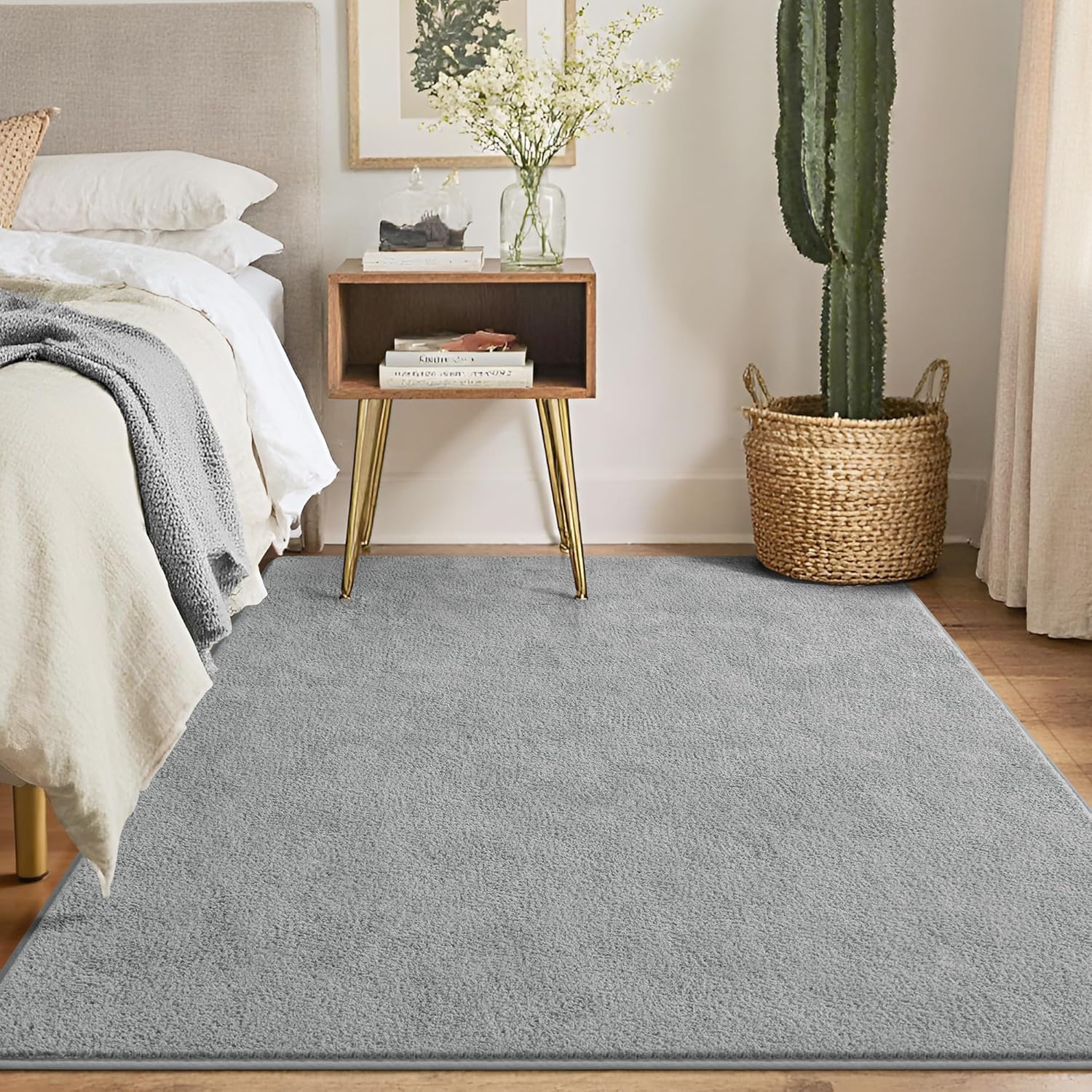 Keeko 4x6 Grey Area Rugs for Bedroom, Soft Modern Living Room Rug Indoor Non Slip Low Pile Washable Rug Fluffy Fuzzy Memory Foam Carpets Throw Rugs for Kids Nursery Classroom Dorm Room Decor