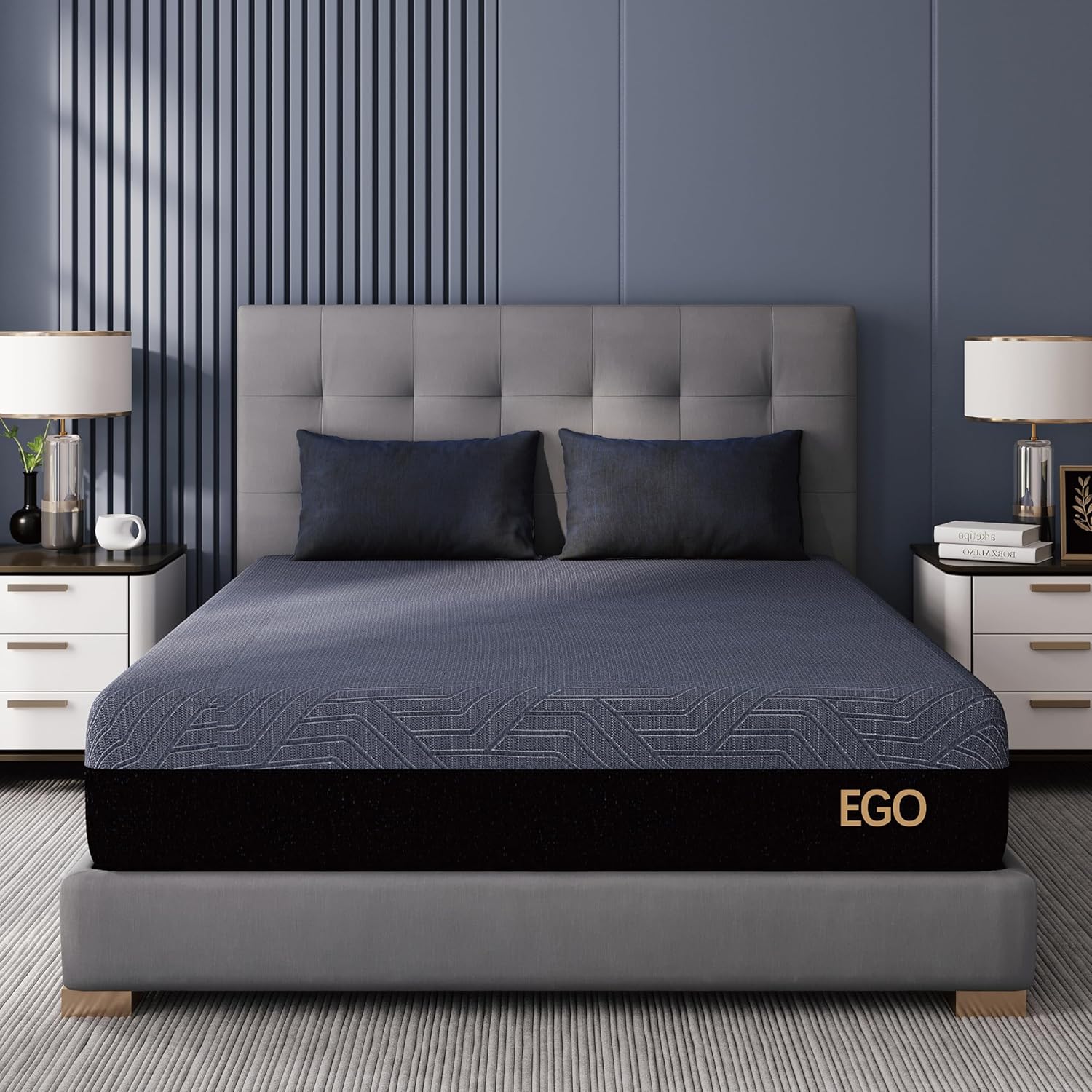 EGOHOME 10 Inch Queen Memory Foam Mattress for Back Pain, Cooling Copper Gel Bed in a Box, Foam Made in USA, CertiPUR-US Certified, Therapeutic Medium Firm, 60x80x10 Black