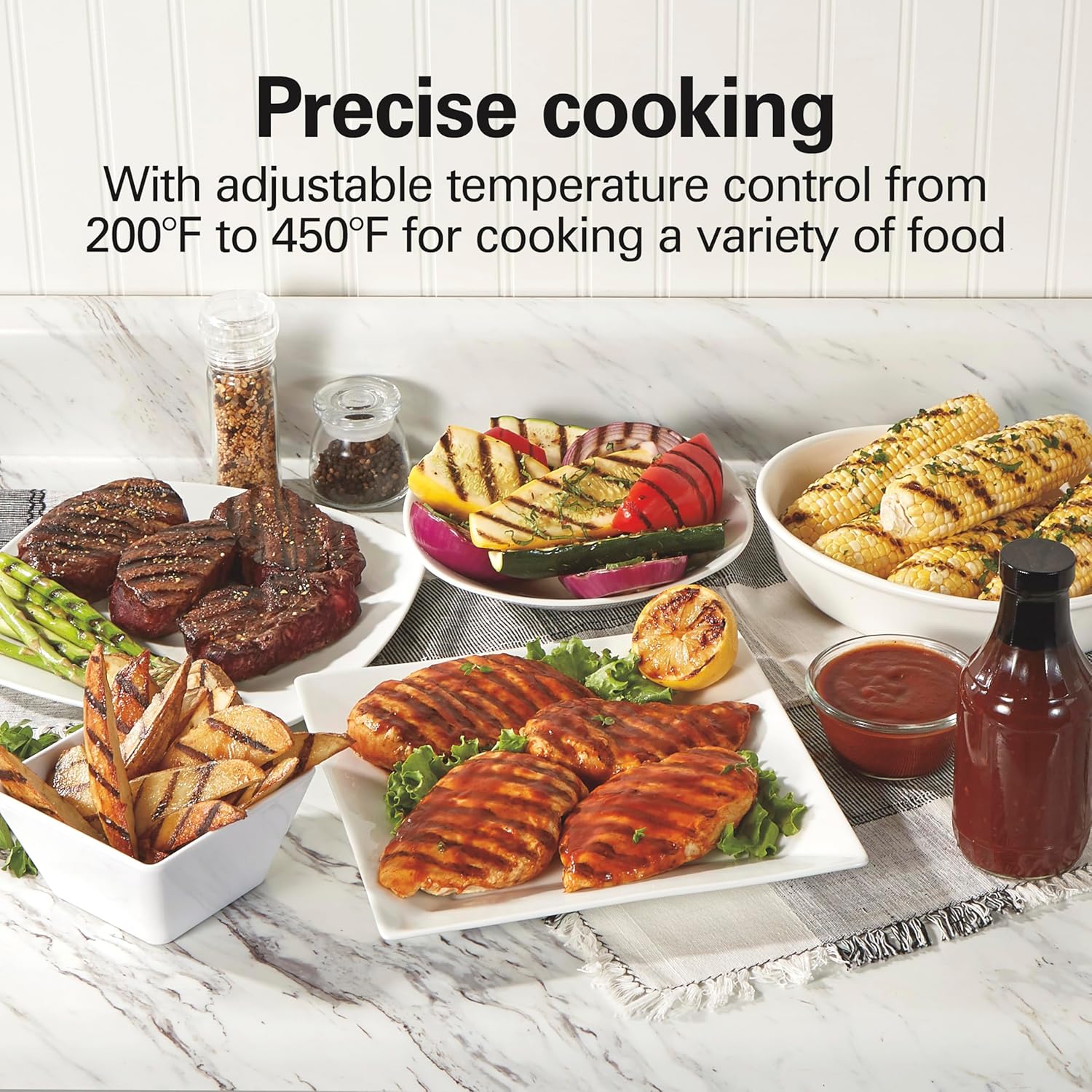 Hamilton Beach Electric Indoor Searing Grill with Viewing Window & Adjustable Temperature Control to 450F, 118 sq. in. Surface Serves 6, PFAS-Free Removable Nonstick Grate, Stainless Steel - Image 5