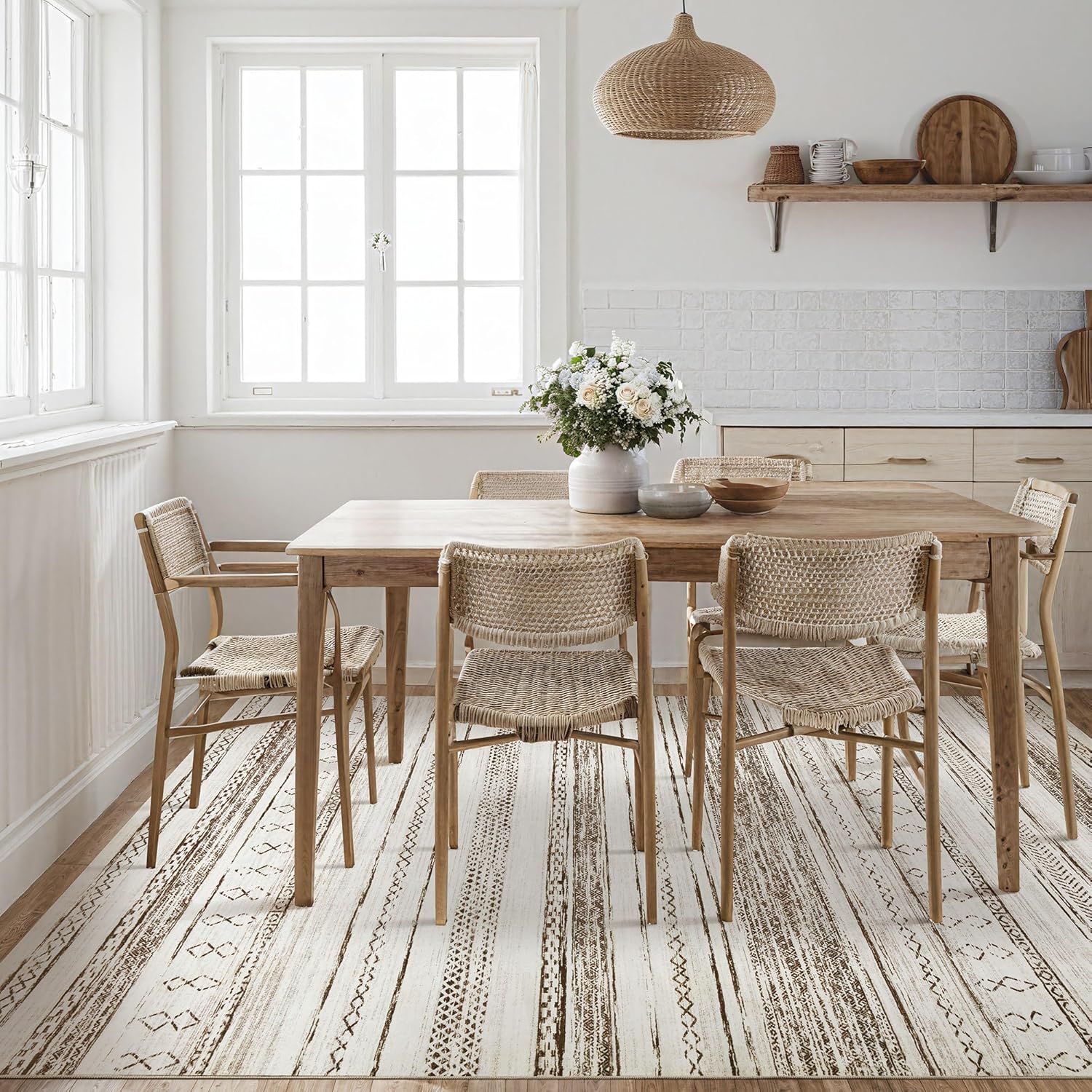 Tortania Area Rug Living Room Rugs - 5x7 Washable Large Soft Neutral Boho Moroccan Bohemian Farmhouse Rug Indoor Floor Carpet for Bedroom Under Dining Table Home Office Decor - Cream Brown - Image 6