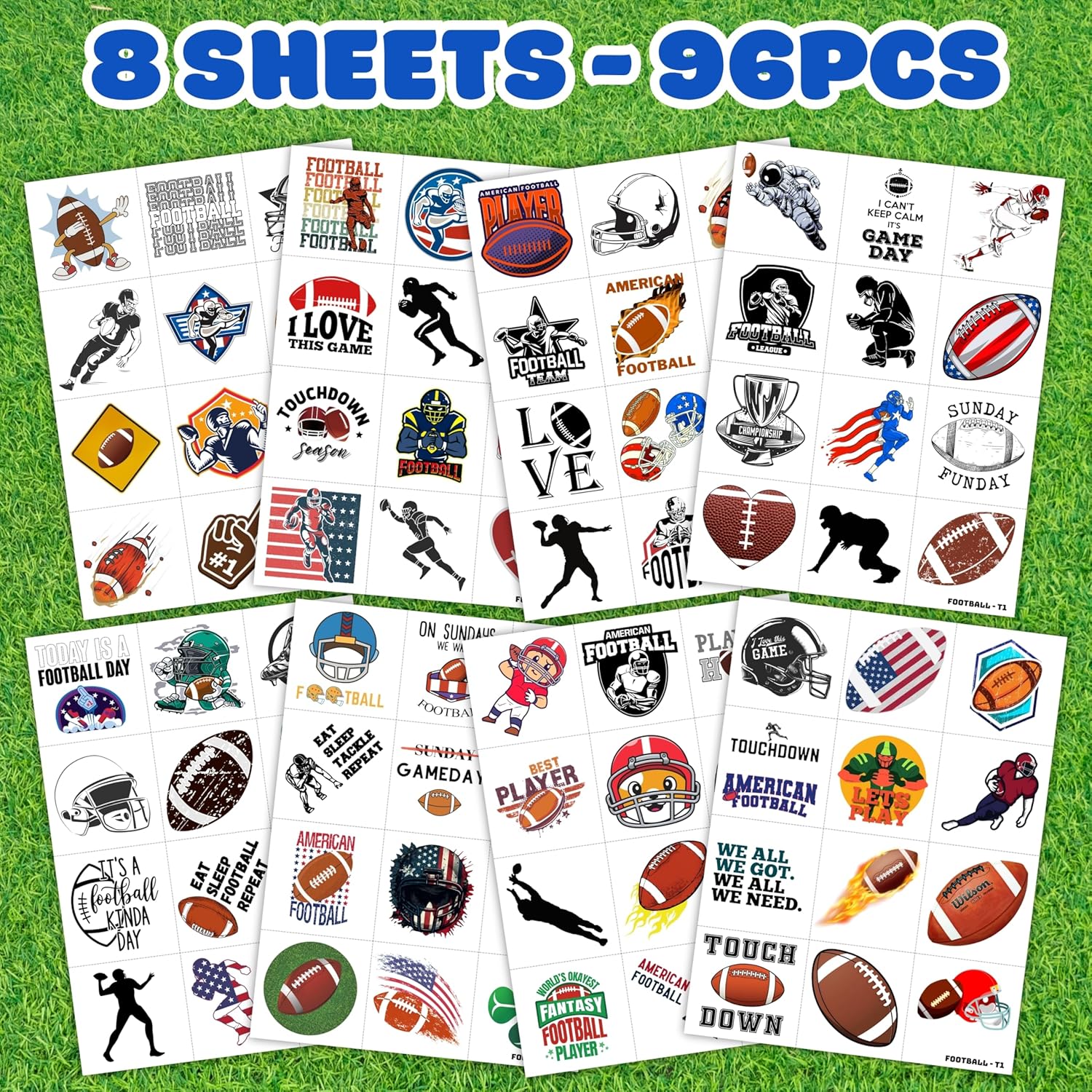 96PCS Football Pre-Cut Temporary Tattoos - Party Favors for Kids, Boys & Girls - American Football Theme, Perfect for Birthday Parties, Classroom Prizes, Cheerleader Gifts & School Events Gift - Image 3