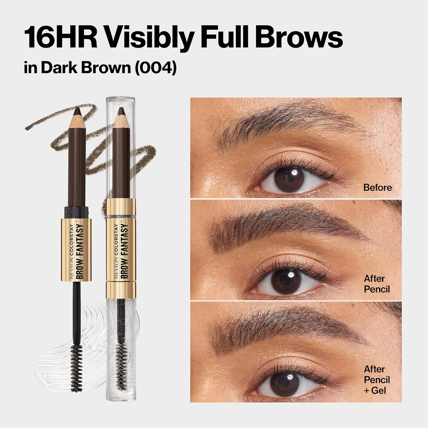 Revlon ColorStay Brow Fantasy, All In One Eyebrow Powder Pencil with Shaping Clear Gel, Gel Infused with Panthenol, Smudge-proof, 16HR Visibly Full Brows, 004 Dark Brown - Image 9