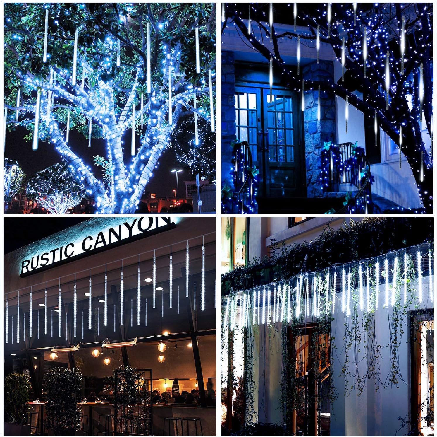 Aluan Christmas Lights Outdoor Meteor Shower Lights White 16 Inch 10 Tubes 360 LED Falling Rain Light Waterproof Snowfall Dripping Icicle Light for Xmas Tree Holiday Decoration Yard Porch Patio - Image 5