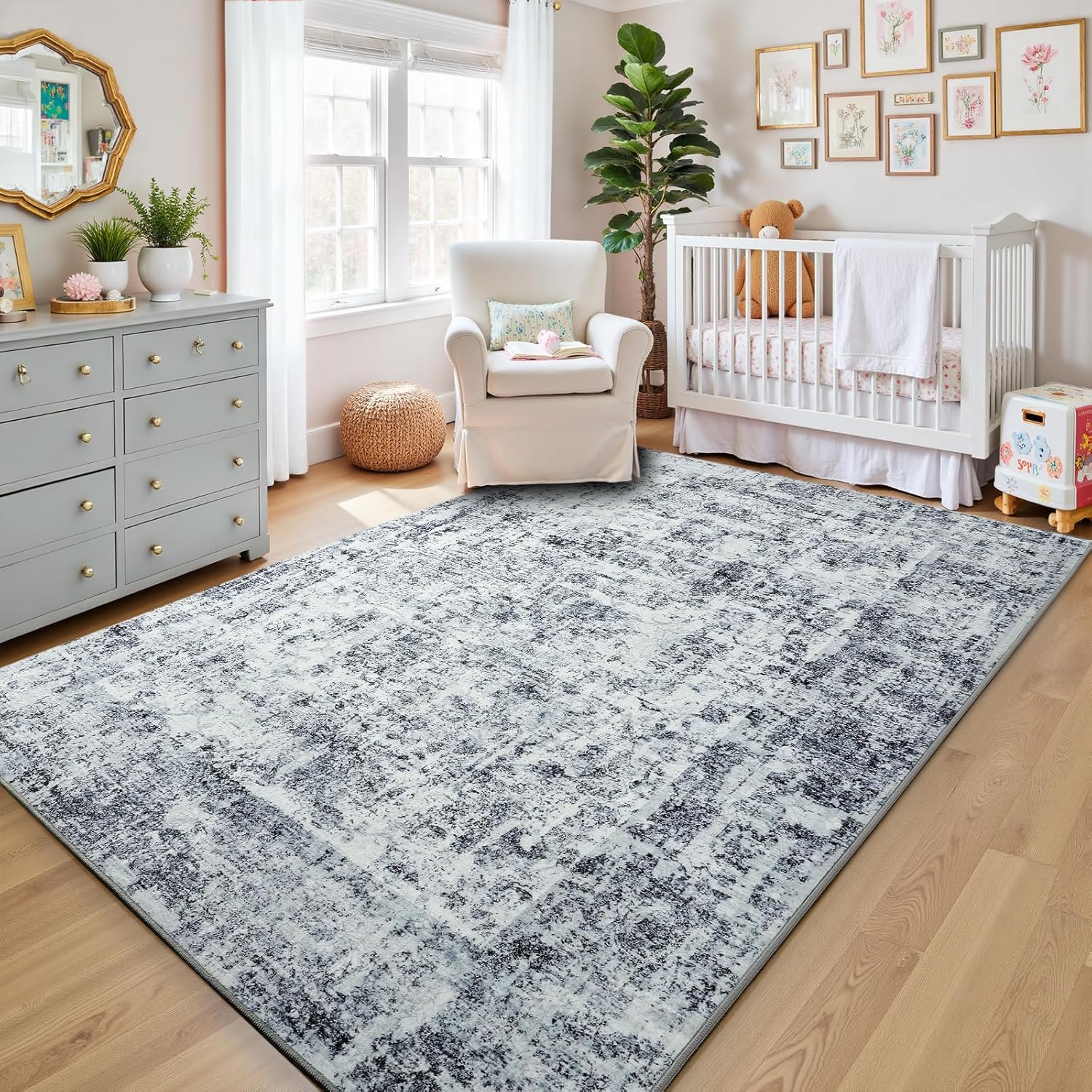 HOMORE Machine Washable Rug 6x9 Grey Rug for Living Room, Modern Neutral Rugs for Bedroom Non Slip Carpet for Kids Nursery Room, Gray Area Rugs for Dining Room Kitchen Dorm - Image 3