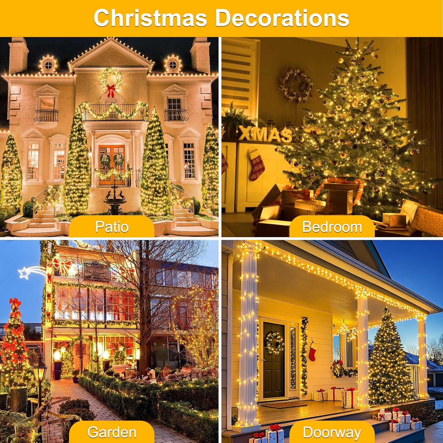 66FT 200 LED Connectable Christmas Tree Lights, End-to-End Plug 8 Modes Indoor Lights with Timer, Outdoor Indoor Fairy Lights Christmas Tree, Patio, Garden, Party, Wedding, Holiday (Warm White) - Image 7