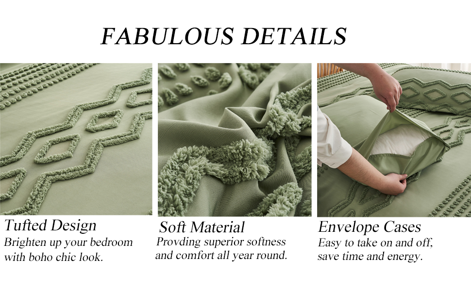 Soft Comfortable Sage Green Tufted Bedding Comforter Sets