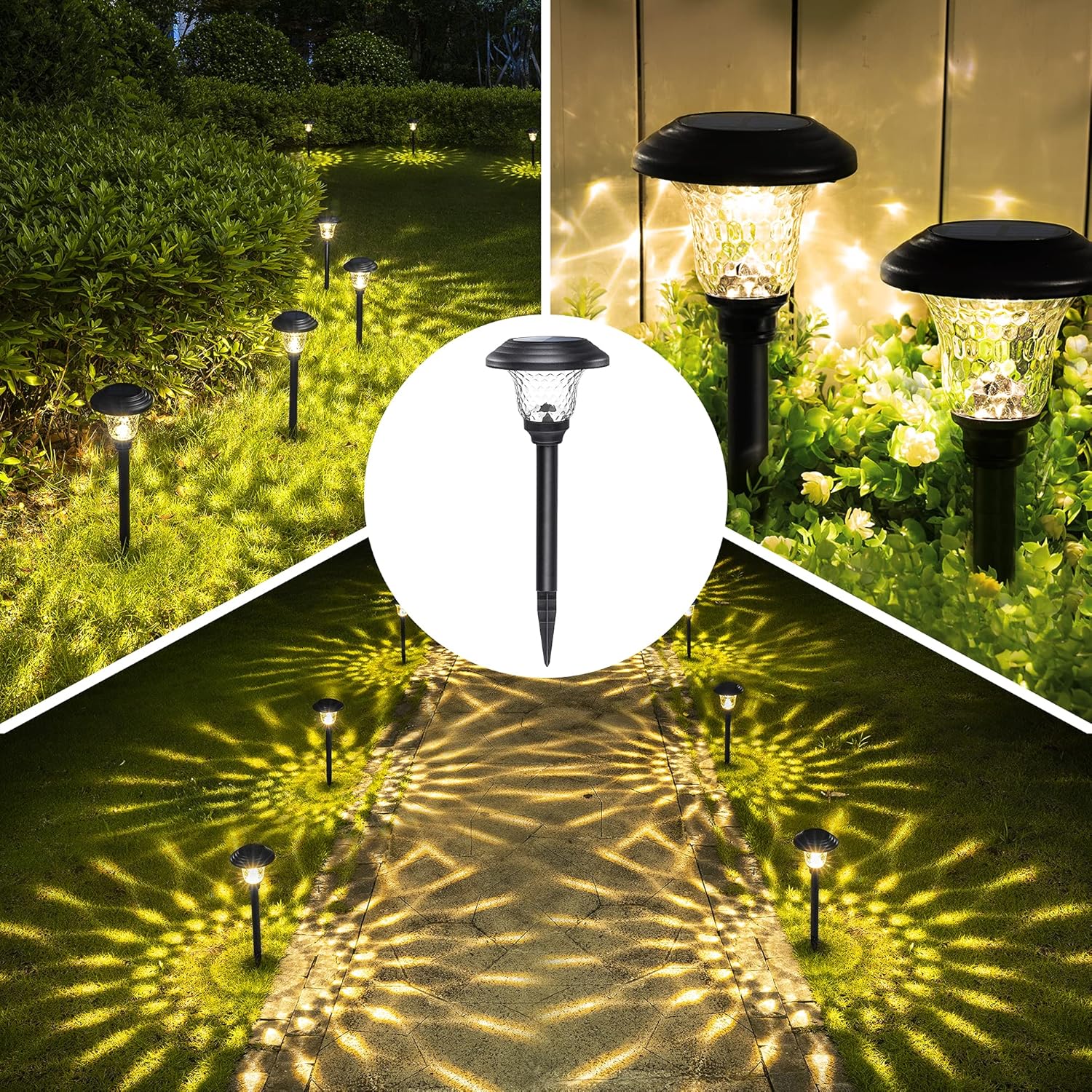GIGALUMI 8 Pack Solar Pathway Lights, Solar Garden Lights Outdoor Warm White, Waterproof Led Path Lights for Yard, Patio, Landscape, Walkway (Black) - Image 3