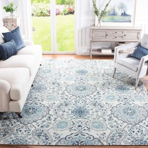 SAFAVIEH Madison Collection Area Rug - 8' Square, Cream & Light Grey, Boho Chic Glam Paisley Design, Non-Shedding & Easy Care, Ideal for High Traffic Areas in Living Room, Bedroom (MAD600C)