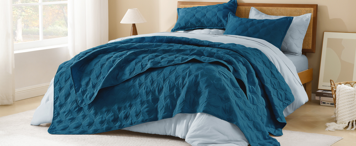 teal blue quilt set