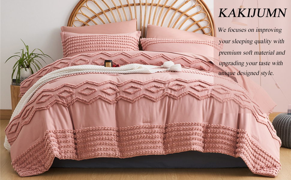 7 Piece Bed in a Bag Blush Pink Tufted Comforter Set