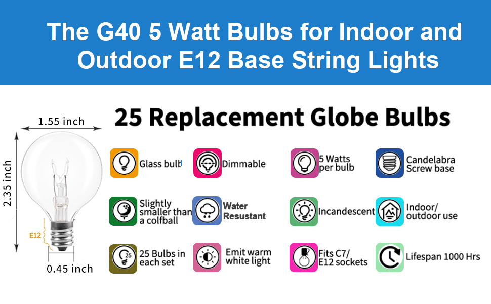 E12 120V G40 5W Bulbs