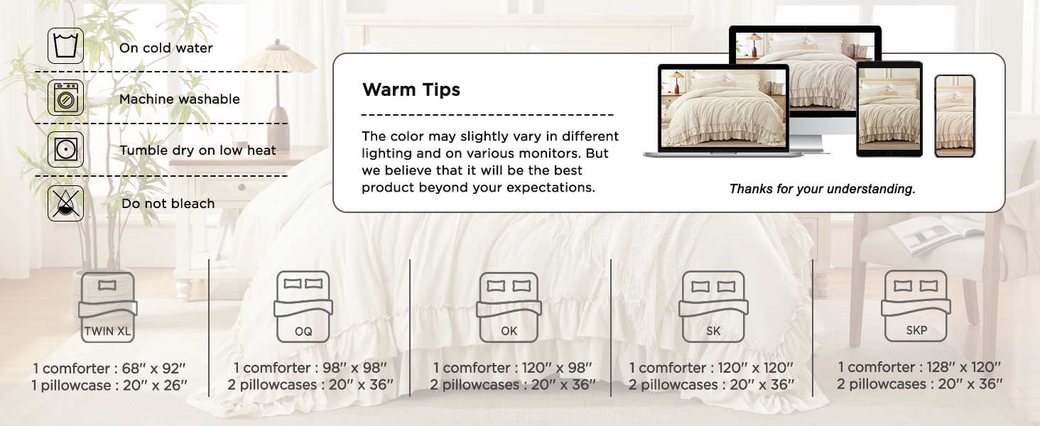 D Ruffle Comforter Beige