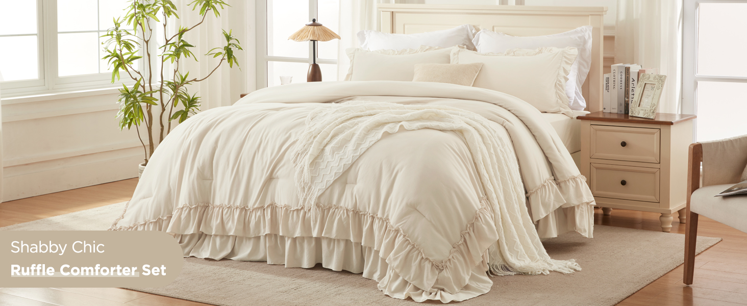 D Ruffle Comforter Beige