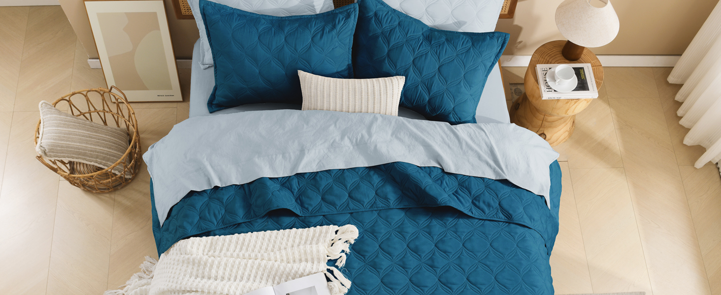 teal blue quilt set