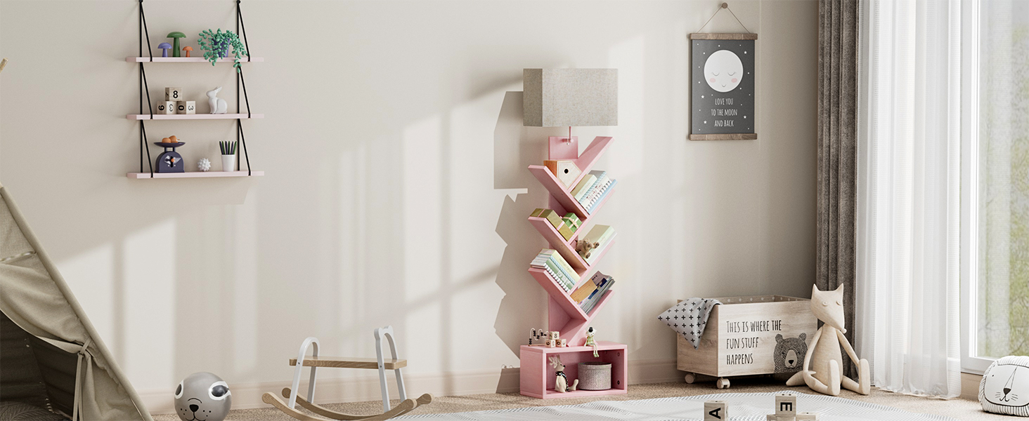 pink book shelf for nursery room
