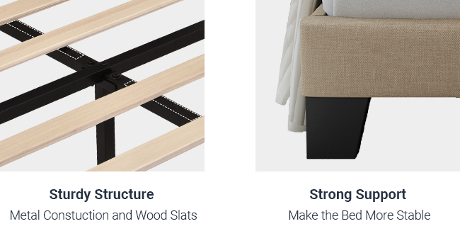 beige bed frame with slats